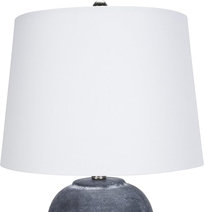 Nourison Home 23" Black Vintage Distressed Ceramic Pot Table Lamp for Bedroom, Living Room, End Table, with White Tapered Drum Shade