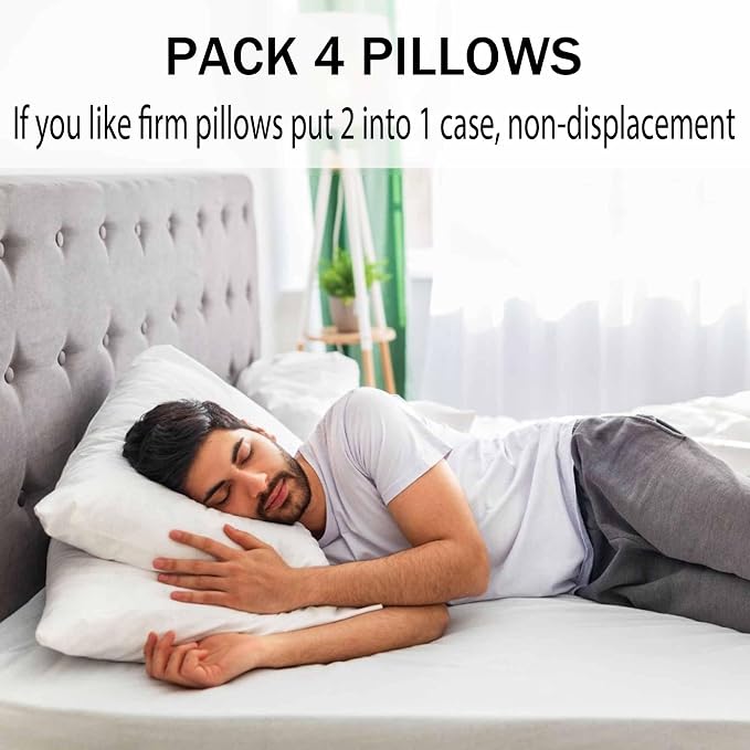 Acteb Medium Support Bed Pillows Standard Size Set of 4 Pack for Sleeping 20"x26", Hypoallergenic Skin Friendly Down Alternative Filling for Side Stomach Back Sleeper Machine Washable