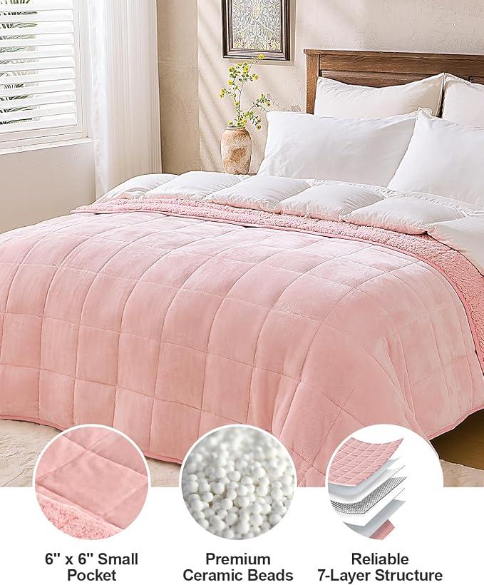 Ultra Soft Sherpa Weighted Blanket for Adults, 60"x80" 17lbs Heavy Blankets | Cozy Comfort for Relaxing Nights, Double-Sided Fluffy Sherpa & Fleece, Double Inner Layers-No Bead Bunching, Even Weight