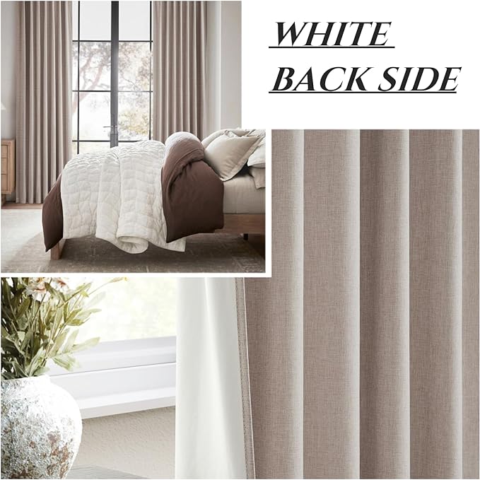 QJmydeco 100% Blackout Thick Linen Boho Curtains 86 Inches Long for Dining Room, Room Darkening Heavy Burlap Pleated Drapes Energy Efficient Privacy Rod Pocket Burg for 84-86 Inch Windows 2 Panel Set