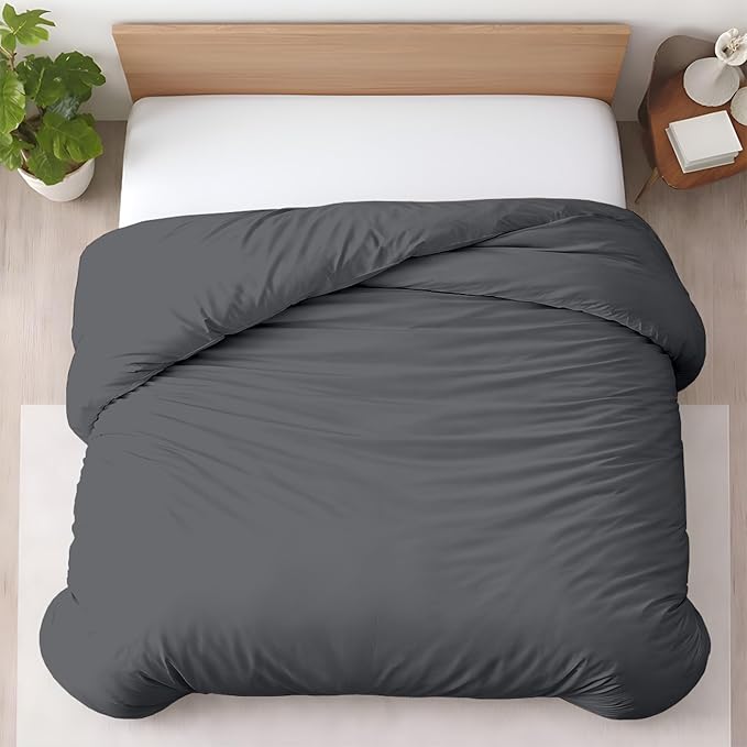 1 Pc 120" x 98" Duvet Cover Oversized King 100% Egyptian Cotton - 600 Thread Count Comforter Cover, Zipper Closure & Corner Ties - Fits Large King Inserts - Dark Grey