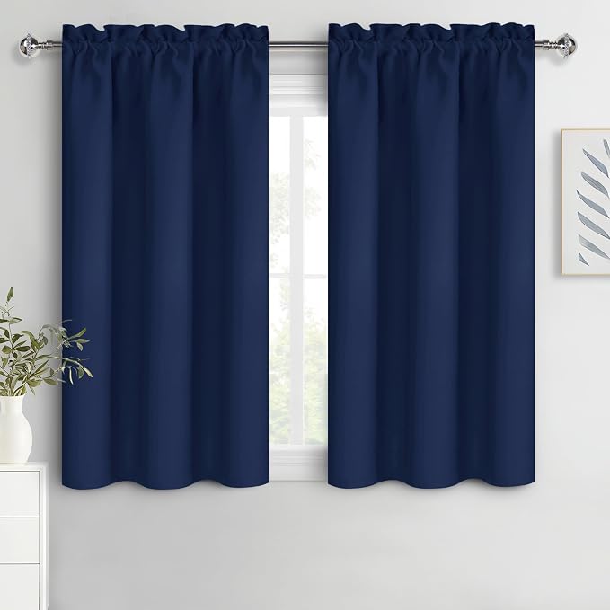 DWCN Blackout Curtains for Bedroom 38 x 45 Inch Long Navy Blue 2 Panels | Room Darkening, Thermal Insulated, Light Blocking, Rod Pocket Drapes, Noise Reducing Window Treatments