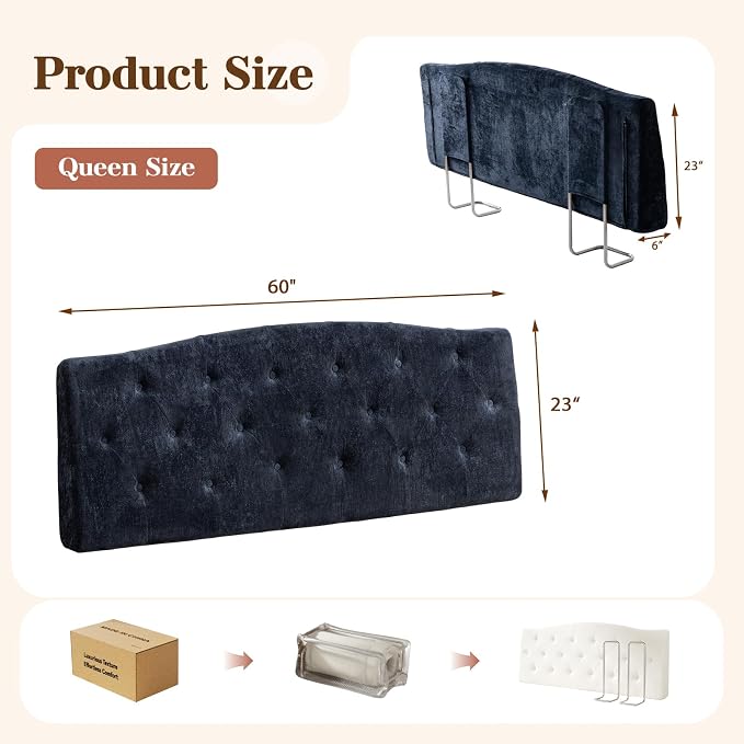Vamcheer Queen Upholstered Headboard Navy Blue, No Assembly | Ideal for Queen Bed; High-density Foam; Adjustable Height; Provides Soft Support; Luxury Texture Fabric