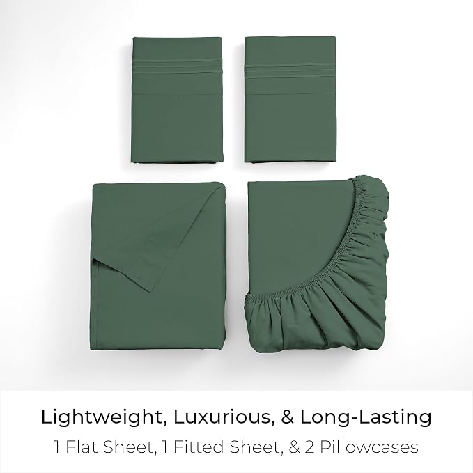 Mellanni Iconic 4-Piece Microfiber Sheet Set (Queen, Emerald Green) | Double-brushed softness; breathable comfort; 16-in deep pocket; machine washable; OEKO-TEX(R) certified; Lifetime Promise