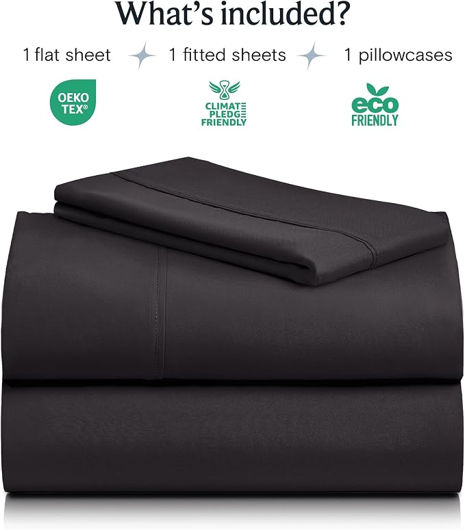 Twin Sheets Set, Deep Pocket Twin Size Bed Sheets, 4PC Soft Bed Sheet Set | Luxclub Cooling Fitted Sheet & Pillowcase Sets, Breathable Hotel Luxury Bedding Wrinkle Free, Black
