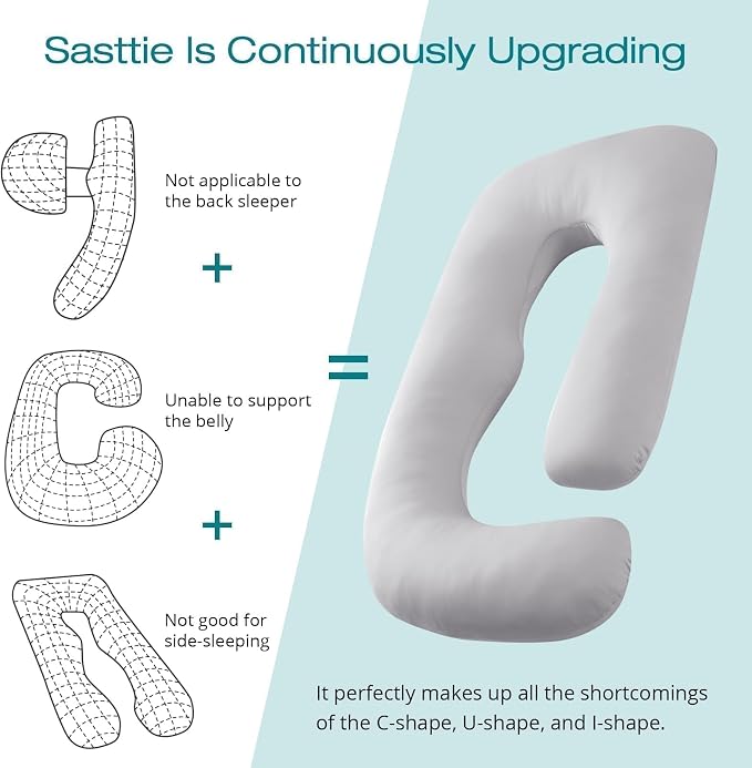 Sasttie Cooling Pregnancy Pillows for Sleeping, U Shaped Full Body Pillow with Removable Cover, Pregnant Women Must Haves, Maternity Essential, Light Grey (Pack of 2)