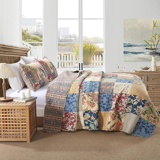 ENASAL Cotton Bedspread Quilt Sets Reversible Bedding Coverlet Sets Comforters Vintage Luxury Gorgeous Floral Real Patchwork Bedspread,Queen Size