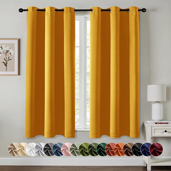 MIULEE Blackout Curtains for Bedroom 2 Panel 40x54 Inch Long Mustard Yellow | Thermal Insulated, Living Room Darkening Grommet Drapes, Noise Reducing, Light Blocking Window Treatments