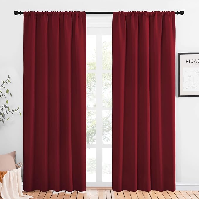 NICETOWN Living Room Curtains for Window - Energy Efficient & Noise Reducing Thermal Insulated Rod Pocket Blackout Drapes/Draperies for Living Room (Burgundy Red, 2 Panels, W52 inches x L84 inches)