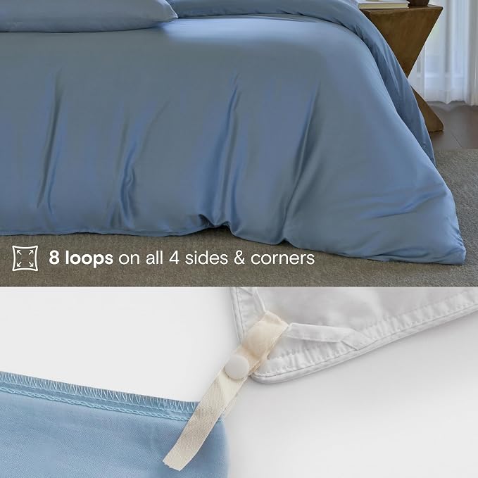 DOZ Duvet Cover Set, 100% Viscose derived from Bamboo, Organically Grown, Buttery Soft, Cooling Duvet Covers, High GSM, 1 Duvet Cover and 2 Pillowcases, 90"x90" (Sky, Full/Queen)