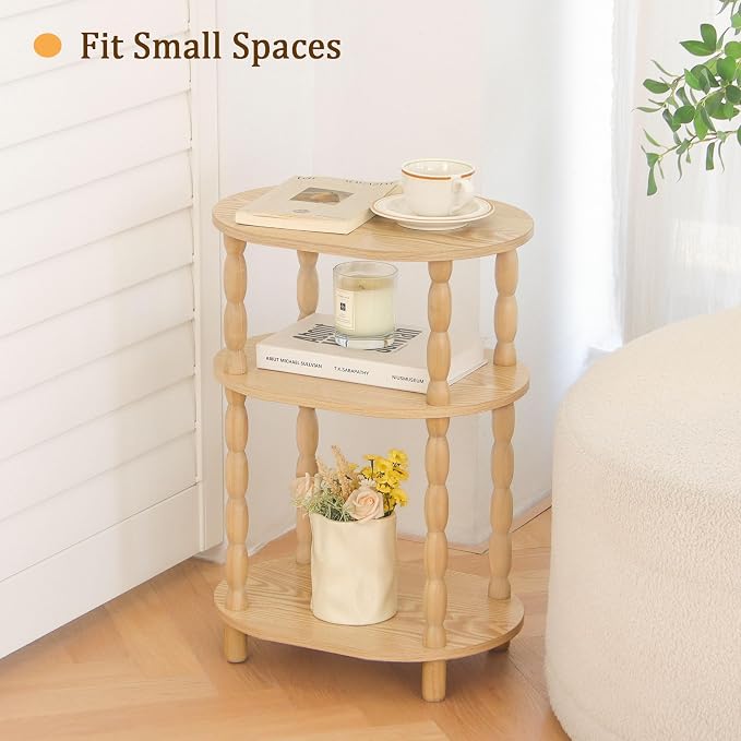 MaxSmeo End Table with Charging Station, Small Oval Side Table for Small Spaces, Modern Accent Table Night Stand with Charging Station for Living Room, Bedroom, Natural