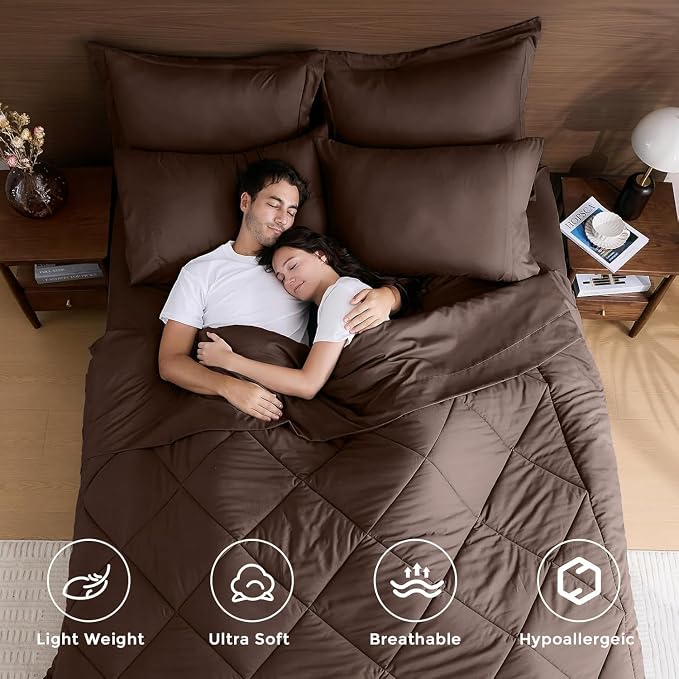 7-Piece Oversized King Comforter Set, Brown | Reversible, All-Season, Soft, 7 Piece Set, All-Season Reversible Bed in a Bag, Flat Sheet, Fitted Sheet, Pillowcases