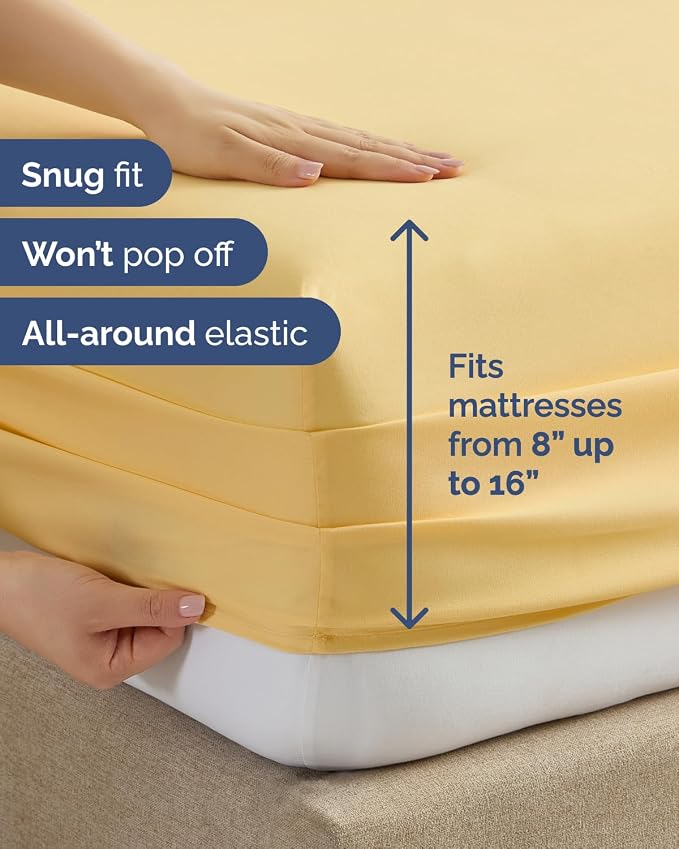 Queen 6 Piece Bed Sheet Set - Breathable & Cooling Sheets - Butter Yellow | Ultra-Soft Hotel Luxury Bedding Set w/ 8-16 Inch Deep Pockets, 1 Flat & 1 Fitted Sheet & 4 Pillowcases, Wrinkle & Fade Free