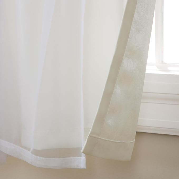 TOWN & COUNTRY LUXE Talia Double Layer Indoor Curtains, Sheer and Room Darkening Blackout, Grommet Top, Energy Efficient, 2-Pack Set, 52"x120", Vanilla