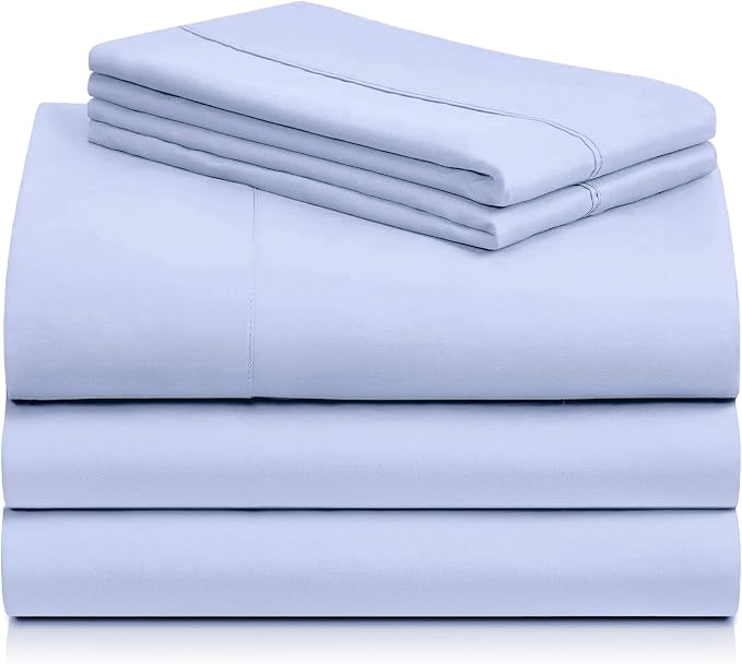 Split King Sheets for Adjustable Bed, Soft Deep Pocket Bed Sheets Set, 5PC | LuxClub Silky Fitted Sheet & Pillowcase Sets, Breathable Hotel Luxury Bedding for Mattress Wrinkle Free, Sky Blue