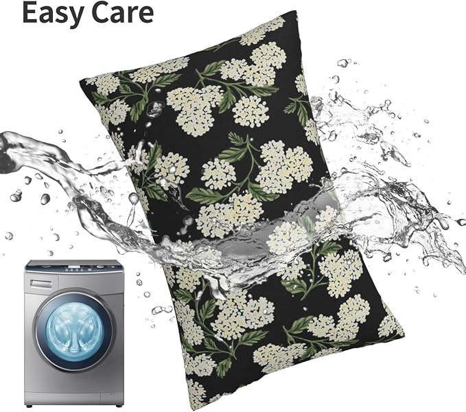 Black Spring Pillow Covers 12x20 Inch 2 Pcs Green Hydrangea Flower Decor Throw Pillows Vintage Floral Seasonal Summer Outdoor Decoration Pillowcase Linen Cushion Cover for Couch Sofa