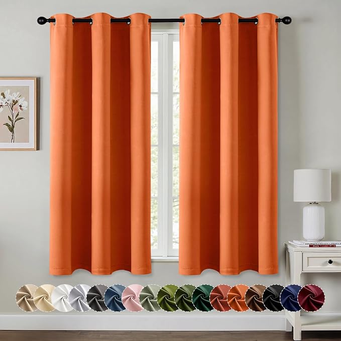 MIULEE Fall Blackout Curtains for Bedroom 2 Panels 40 x 54 Inch Long Orange | Thermal Insulated, Living Room Darkening Grommet Drapes, Noise Reducing, Light Blocking Window Treatments