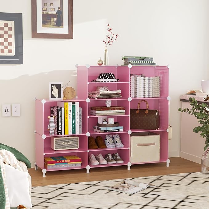 AWTATOS Closet Organizer 8 Cube Storage Shelves, Pink | Closet Storage, Clothes Organizers, Cubby Shelving for Closet Bedroom Living Room