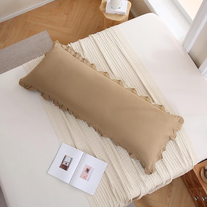 Merryword Taupe Body Pillow Cover 20x54inches Long Pillowcase Ruffled Pillowcases Shabby Chic Ruffled Fringe Decor Body Ruffled Pillow Sham Cute Pillowcase