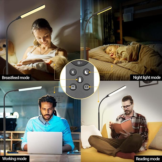 Aisutha LED Floor Lamp, 18W Super Bright Floor Lamp for Living Room, Adjustable Stepless Colors & Brightness Standing Lamp, Eye Caring Reading Light with Remote | Adjustable Stepless Colors & Brightness Standing Lamp, Eye Caring Reading Light with Remo...