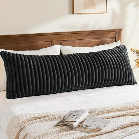 BEDELITE Fluffy Striped Body Pillow Cover with Zipper, Black, 20x54 | Ultra-soft Faux Fur with 4D Striped Texture, Comfy, Plush, and Cloud-like, Body Pillow Pillowcase for Bed Couch Room Decor
