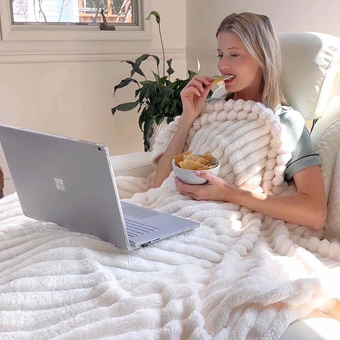 BEDELITE Ribbed King Size Blanket for Bed, Cream, 108"x90" | Ultra-Soft Plush Fleece, Warm Yet Lightweight, Ribbed Texture, Home Decor, Machine Washable, Giftable, All-Season Use
