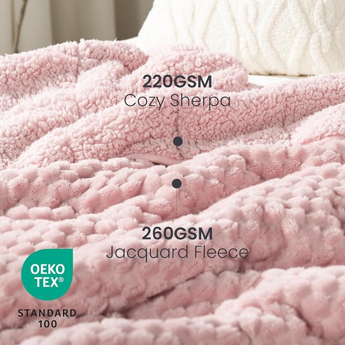 Drewin 20lbs Weighted Blanket Queen Size for Adults,Pink,60 x 80 inches | Stress Relief & Promotes Sleep,Cozy Heavy Throw Blankets,Soft Jacquard Sherpa with Glass Beads,Machine Washable