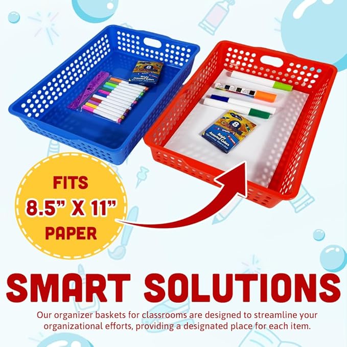 4E's Novelty 6 Pcs Colorful Plastic Classroom Storage Bins 13.75" X 10.25" for Organizing A4 Papers Trays, Turn In Containers Kids School Teachers Classroom Organization & Storage Supplies