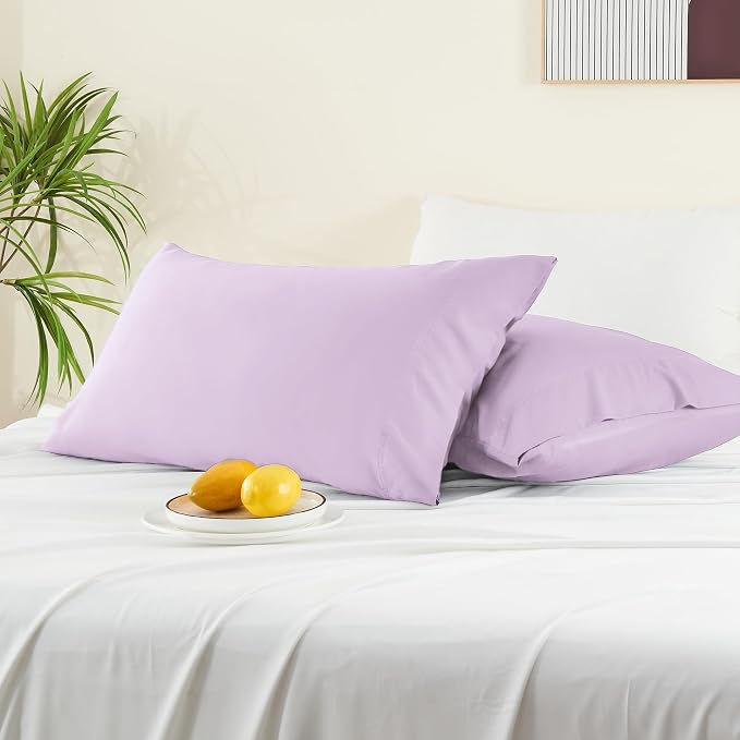 BEDELITE Cooling Pillow Cases Queen, Rayon Made from Bamboo, Light Purple | Cooling and Breathable Pillow Cover for Hot Sleepers & Night Sweats, Silky Soft Cozy, Envelope Closure, 20"x30", Set of 2