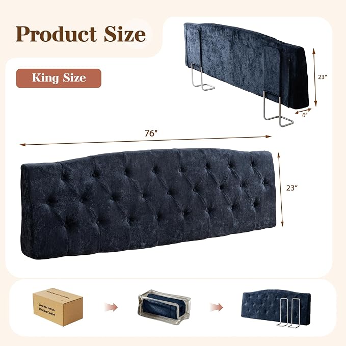 Vamcheer King Upholstered Headboard Navy Blue, No Assembly | Ideal for King Bed; High-density Foam; Adjustable Height; Provides Soft Support; Luxury Texture Fabric