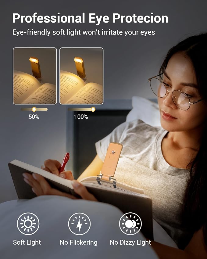 DEWENWILS USB Rechargeable Book Reading Light, Clip on Booklight Peach Fuzz | Flexible Lighting Angle, 2-Level Brightness, Warm White, Booklight for Kids, Book Lovers, Adults