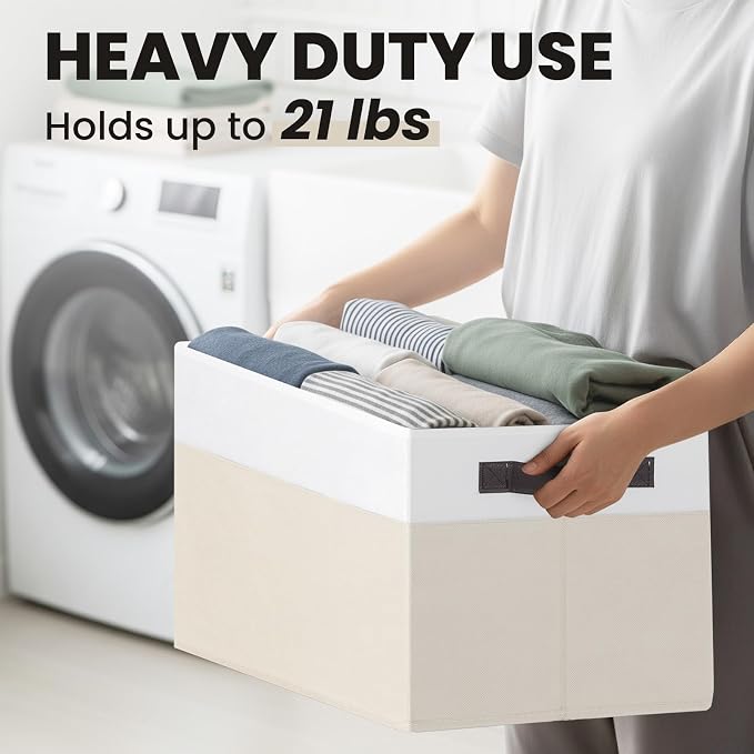 Large Nursery Closet Organizer Bins with Lids 4 Pack - 23 QT Decorative Storage Baskets for Living Room Bedroom Shelf - Stackable Storage Boxes with Lids Handles for Clothes Sweater Book Towel Purse
