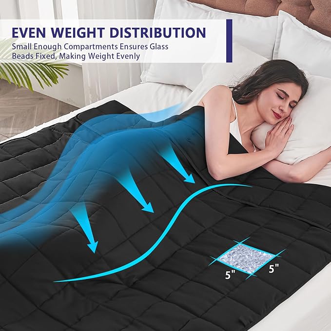 yescool Weighted Blanket for Adults (17 lbs, 60" x 80", Black) Cooling Heavy Blanket for Sleeping Perfect for 160-180 lbs, Queen Size Breathable Blanket with Premium Glass Bead, Machine Washable