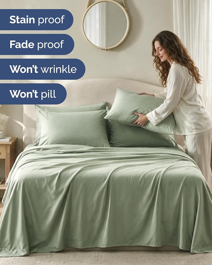 Full 6 Piece Bed Sheet Set - Soft, Breathable & Cooling Sheets - Eucalyptus | Ultra-Soft Hotel Luxury Bedding Set with 8-16 Inch Deep Pockets, 1 Flat & 1 Fitted Sheet & 4 Pillowcases, Wrinkle & Fade Free