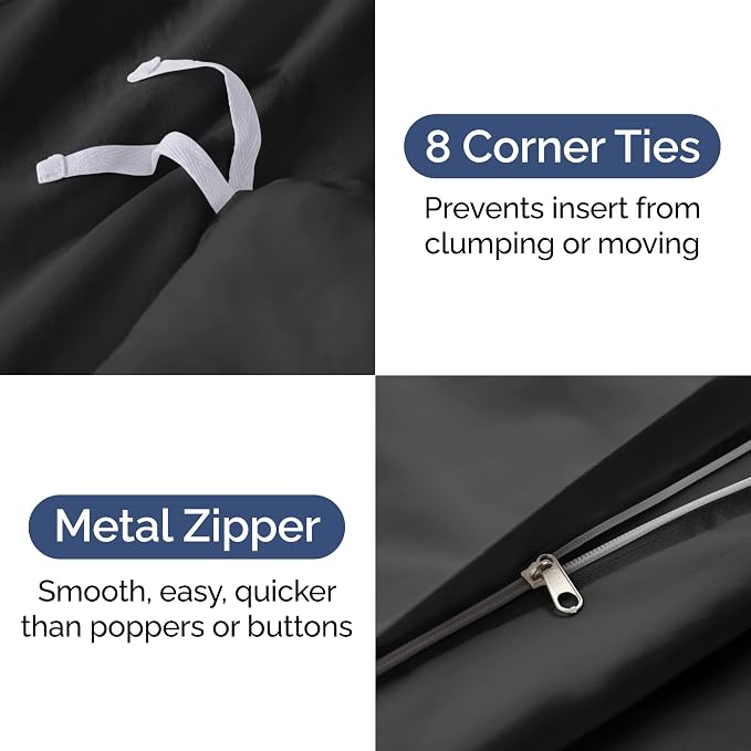 Duvet Cover Cal King Size - Soft 3 Piece with Zipper Closure - Black | Extra Soft, Breathable, Cal King Duvet Cover 104" x 98" with 2 Pillow Shams, Zipper Closures & Ties, Women, Men, Kids & Teens