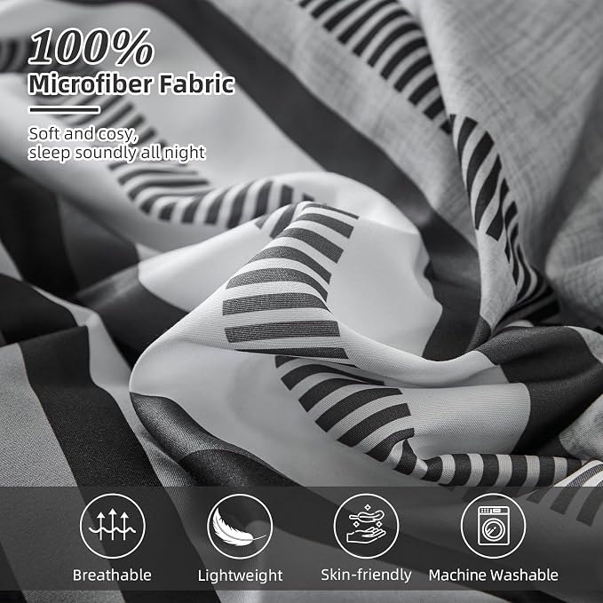 Dobuyly Grey Comforter Set King Size 7 Piece, Boho Striped Bed in a Bag King Soft Microfiber Dark Gray Bedding Sets with Comforter, Sheets, Pillowcases & Shams All Season