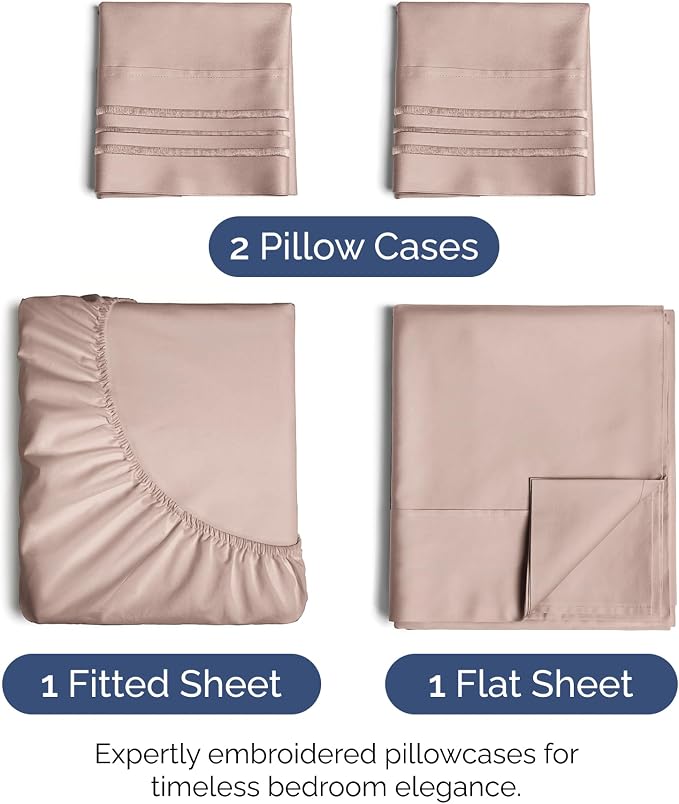 Queen Size 4 Piece Sheet Set - Ultra Soft & Cooling Bed Sheets - Dusty Pink | Fits 8 Inch to 16 inch Mattress, Wrinkle Free & Fade Resistant with Deep Pockets, Breathable, Comfy Hotel Luxury Bedding