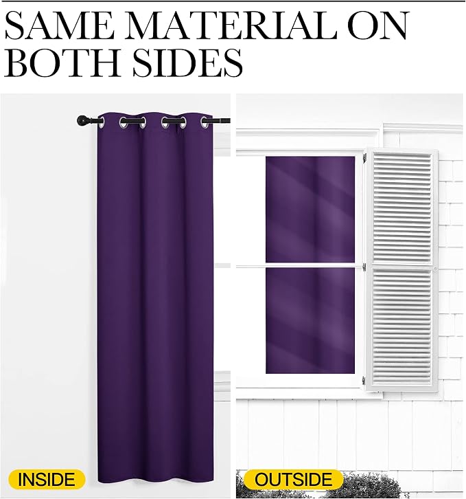 NICETOWN Kitchen Short Blackout Curtains, Set of 2, 42 x 68in, Royal Purple | Home Decoration Thermal Insulated Solid Ring Top Blackout Curtains/Drapes for Bedroom