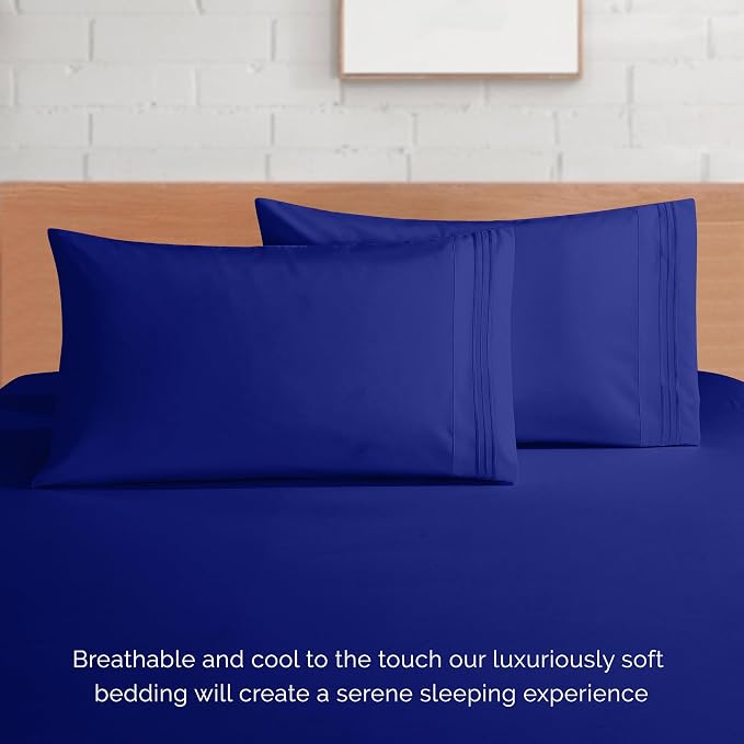 Elegant Comfort Luxury 1500 Premium Hotel Quality Microfiber 4-Piece Sheet Set - Wrinkle Resistant, All Around Elastic Fitted Sheet, Deep Pocket up to 16", California King, Royal Blue