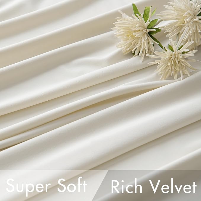 MIULEE Velvet Curtains 52x84 inches 2 Panels Ivory Room Darkening Curtains | Luxury, Bedroom Living Room, Thermal Insulated, Super Soft Window Drapes, Rod Pocket & Back Tab
