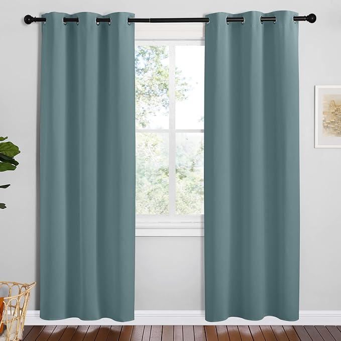 NICETOWN Modern Blackout Curtains, 2 Panels, W42 x L78-inch, Greyish Blue | Noise Reducing Thermal Insulated and Privacy Room Darkening Drape Panels for Boy's Guest Room Door Small Short Window