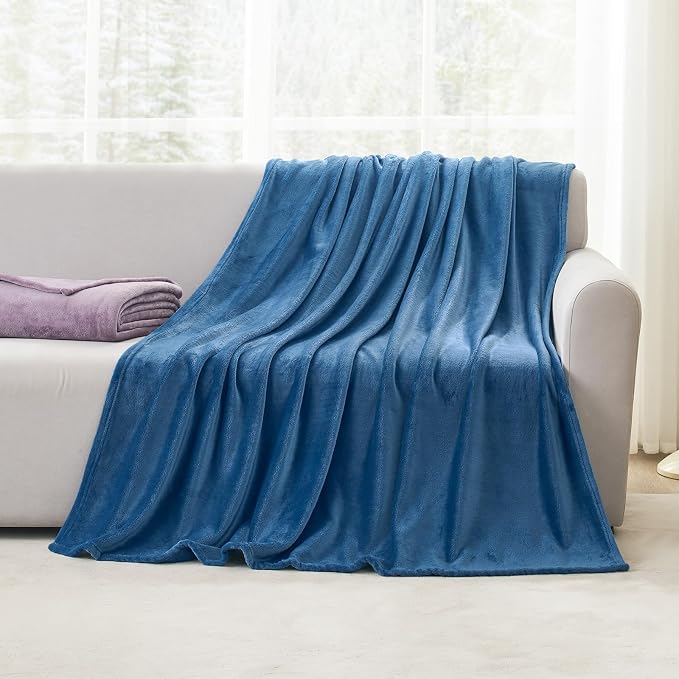 Hansleep King Mineral Blue Fleece Blanket, Soft Flannel Bed Blanket | Fuzzy Cozy Blanket 90x108 Inches, Multi-use for Bed, Sofa, Couch, Travel, Camping, All Season Warm Lightweight Cover