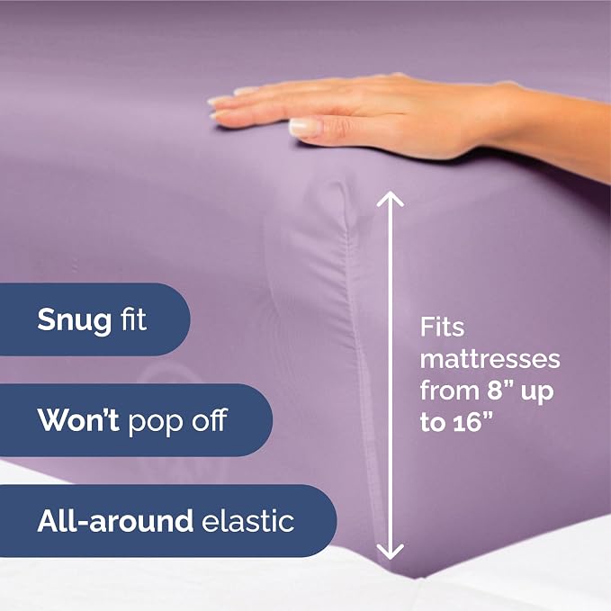 King Size 4 Piece Sheet Set - Ultra Soft & Cooling Sheets - Lilac | Fits 8 Inch to 16 inch Mattress, Wrinkle Free & Fade Resistant with Deep Pockets, Breathable, Comfy Hotel Luxury Bedding
