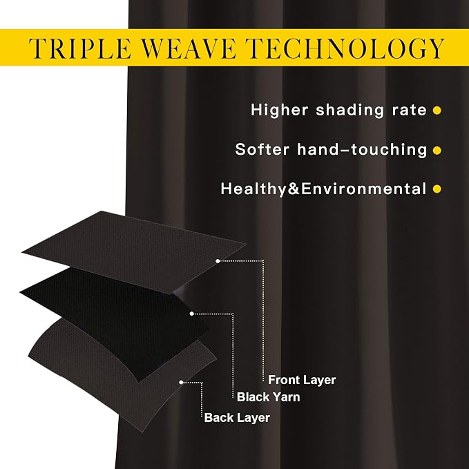 NICETOWN Blackout Curtains Panels for Window - Triple Weave Energy Saving Thermal Insulated Solid Grommet Blackout Drapes for Kitchen (1 Pair, 52 inches by 63 Inch, Toffee Brown)