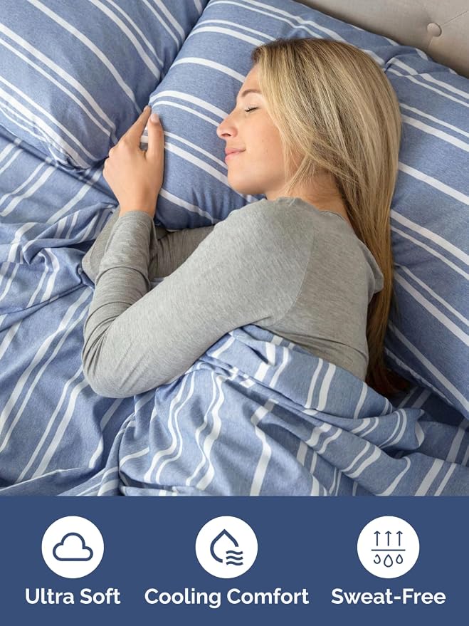 Extra Deep King Fitted Sheet - Single Fitted Sheet Only - Blue Stripes | Easily Fits 18 inch to 24 inch Mattress, Soft, Wrinkle Free, Breathable & Comfy, Extra Deep Pockets Hotel Luxury Fitted Sheet