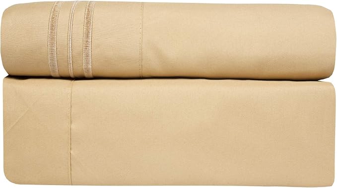 Twin Sheets - Breathable Luxury Sheets with Full Elastic & Secure Corner Straps Built in - 1800 Supreme Collection Extra Soft Deep Pocket Bedding Set, Sheet Set, Twin, Camel (Pack of 2)