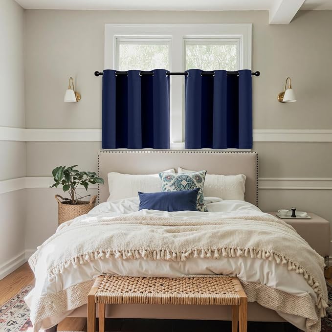 MIULEE Blackout Curtains for Bedroom 2 Panels 40 x 36 Inch Long Navy Blue | Thermal Insulated, Living Room Darkening Grommet Drapes, Noise Reducing, Light Blocking Window Treatments