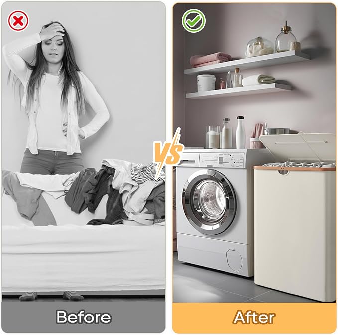 BALEINE 140L Laundry Hamper with Lid, Large Laundry Basket Bin | Large Capacity, Easy-Access Lid, Shape-Retaining Structure, Pull Handles, Ideal for Bedroom, Dorm, Laundry Room