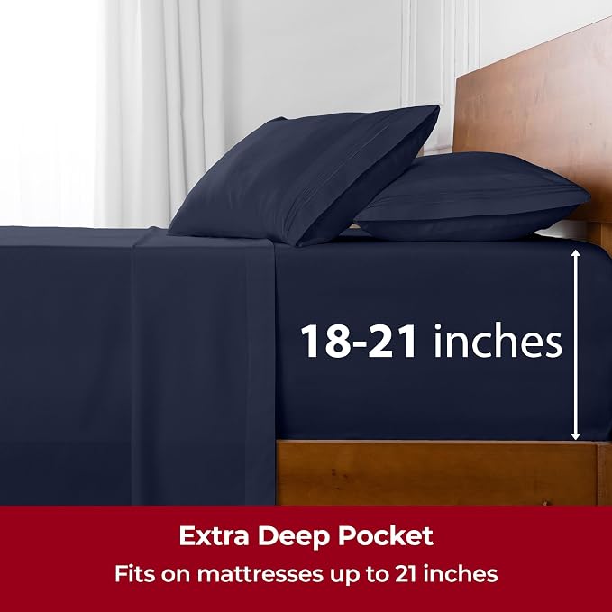 Mellanni Extra Deep Full Sheets - 4 PC Iconic Collection Bedding | Hotel Luxury, Ultra Soft, Cooling Bed Sheets - Wrinkle, Fade, Stain Resistant (Full, Navy Blue)
