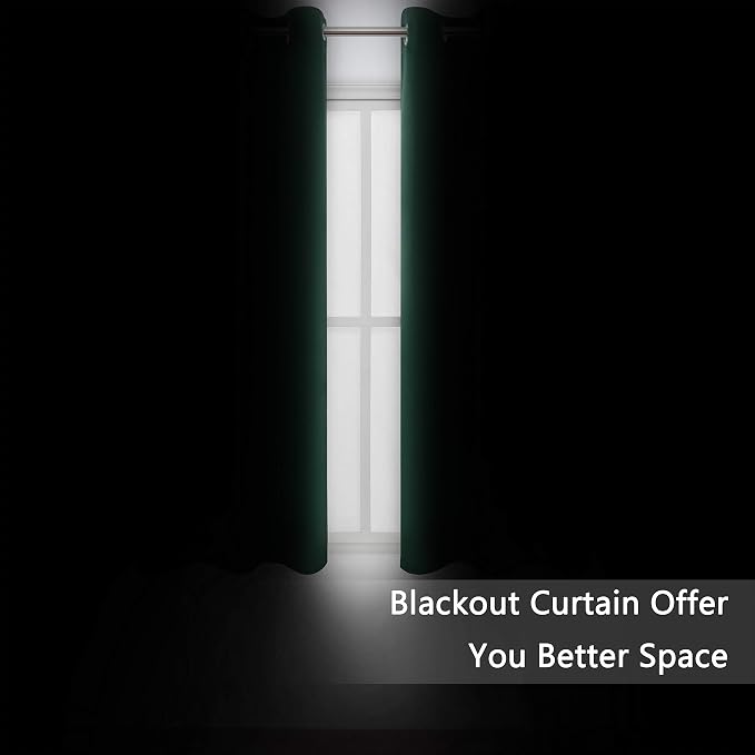 Dark Green Bedroom Blackout Curtains/38 x 54 Inch Long/Set of 2 Curtain Panels/Thermal Insulated Room Darkening Curtains for Bedroom
